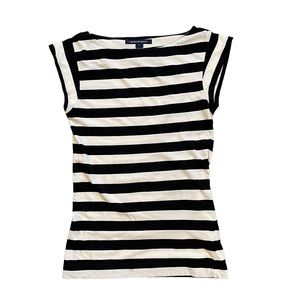 french Connection Striped Cap Sleeve Boatneck Black & White Tee Womens Sz M